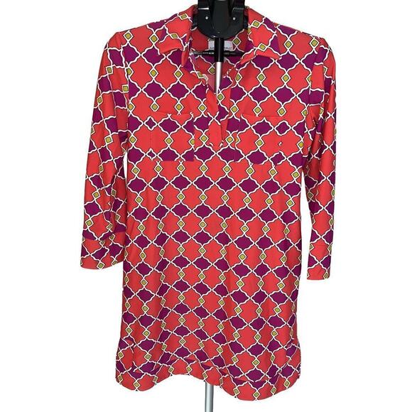 Jude Connally Jude Cloth Collared V-Neck Geometric Dress Coral Purple Size S - Picture 3 of 11